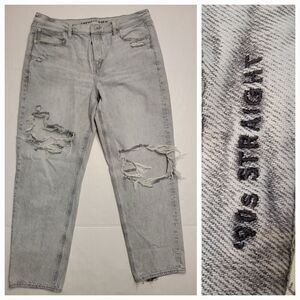 AMERICAN EAGLE Jeans SZ 16 Womens 90s Straight Distressed Acid Wash Gray